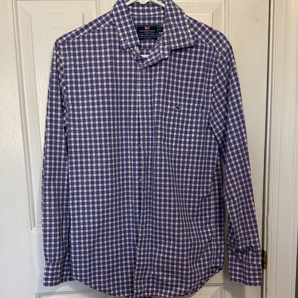 Vineyard Vines Purple and White Checked Button-Down Shirt